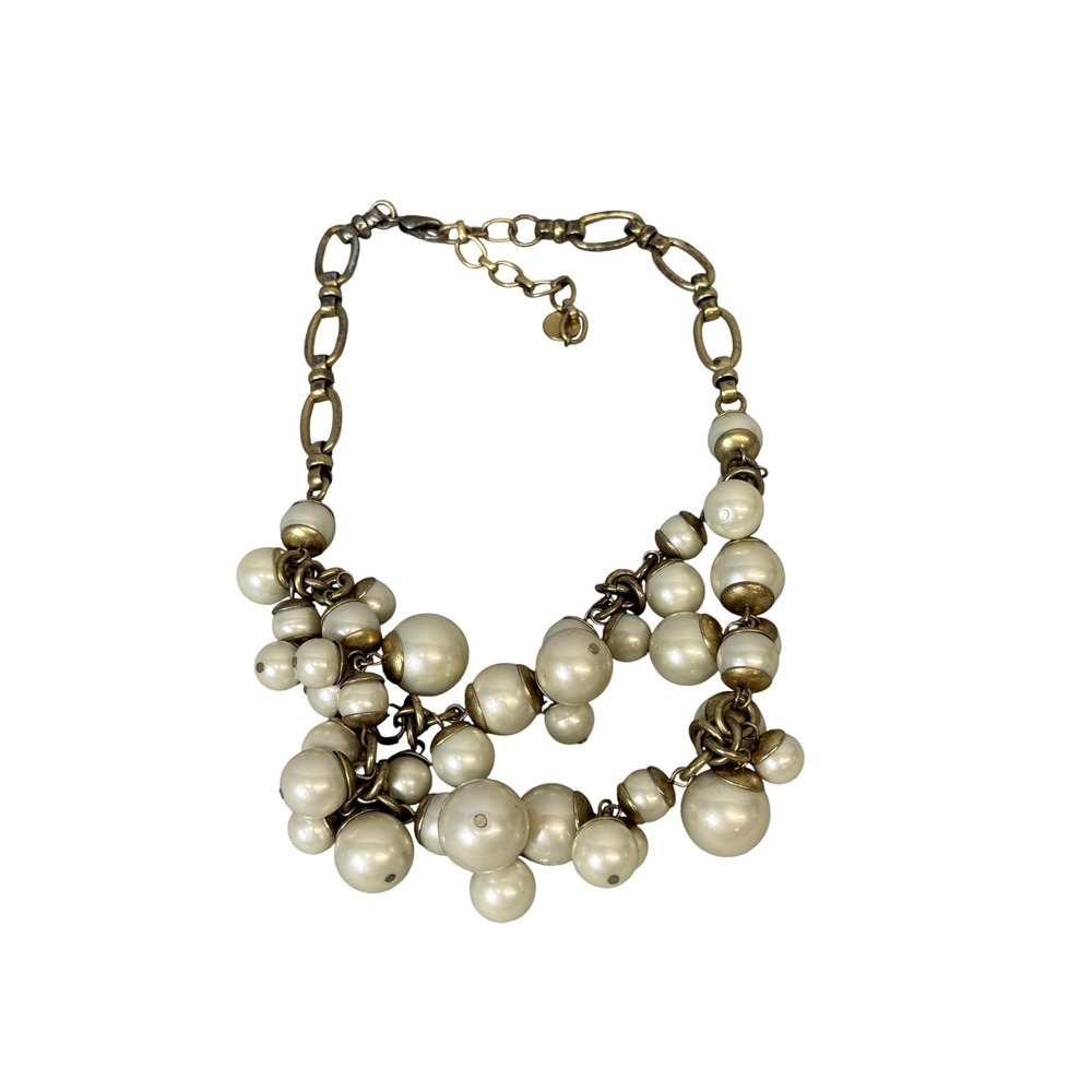 Stella‎ & Dot Statement Faux Pearl Bib Necklace Gold Tone Cluster Adjustable